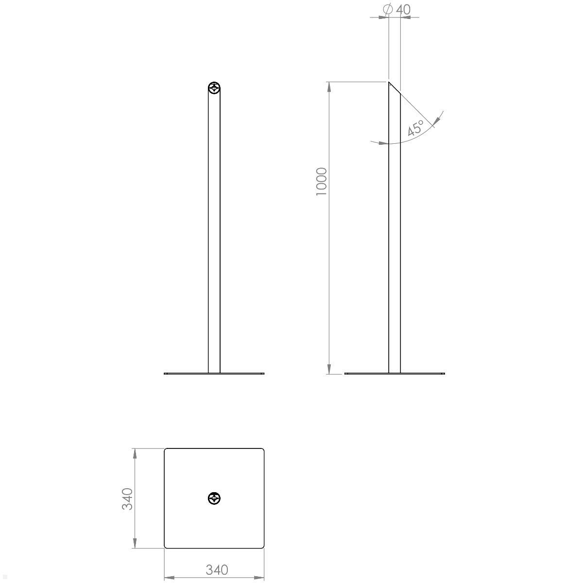 TabLines TBS003W Tablet Bodenständer, weiß, technische Zeichnung