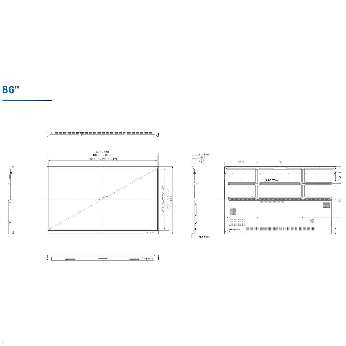 Clevertouch UX Pro Touchscreen 86 Zoll 4K UHD, interaktives Whiteboard, technische Zeichnung