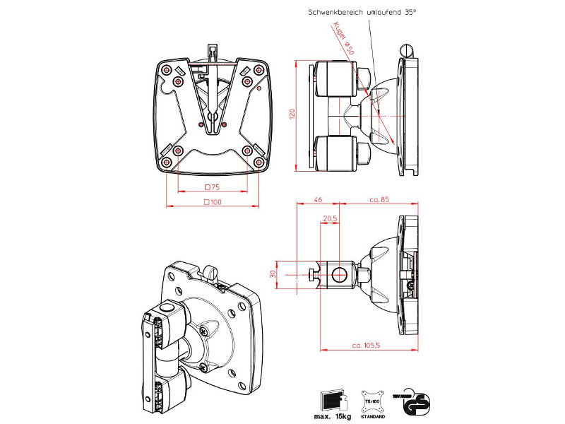 Novus Monitorhalter TSS Tragschlitten (963+0119+000) Zeichnung