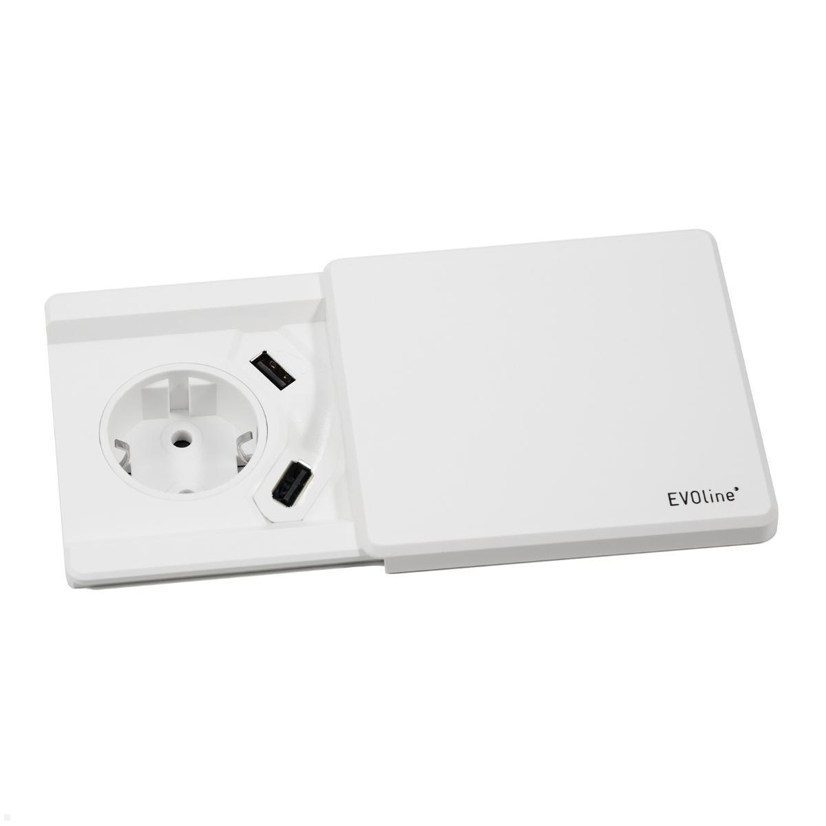 EVOline Square80 Einbausteckdose mit 2x USB Charger, weiß