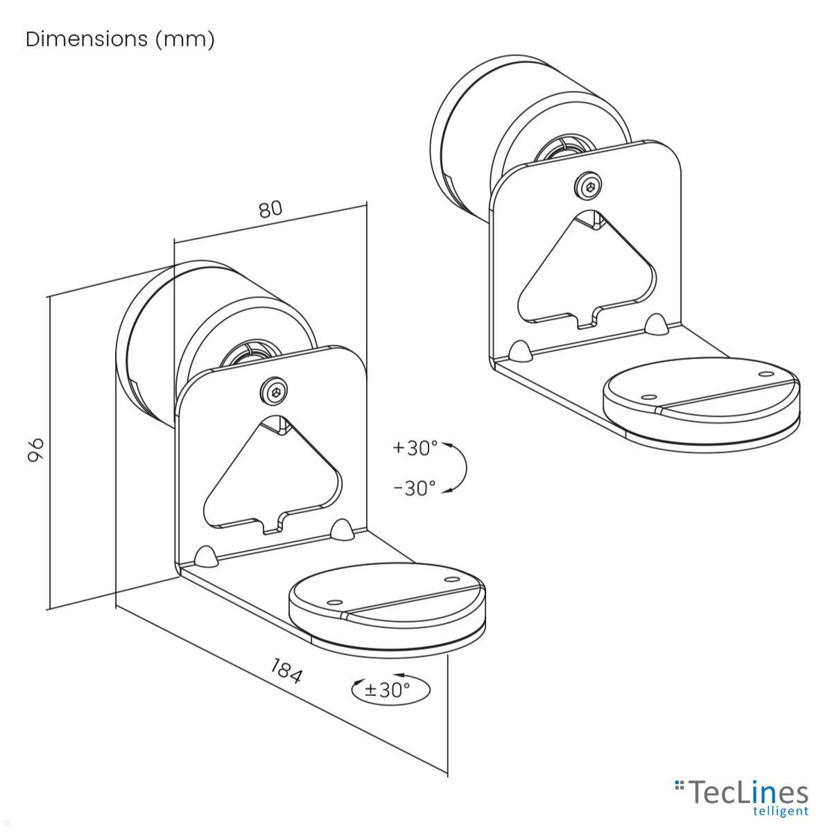 TecLines TLH009W 2x Lautsprecher Wandhalter für Sonos Era 100 und 300, weiß technische Zeichnung