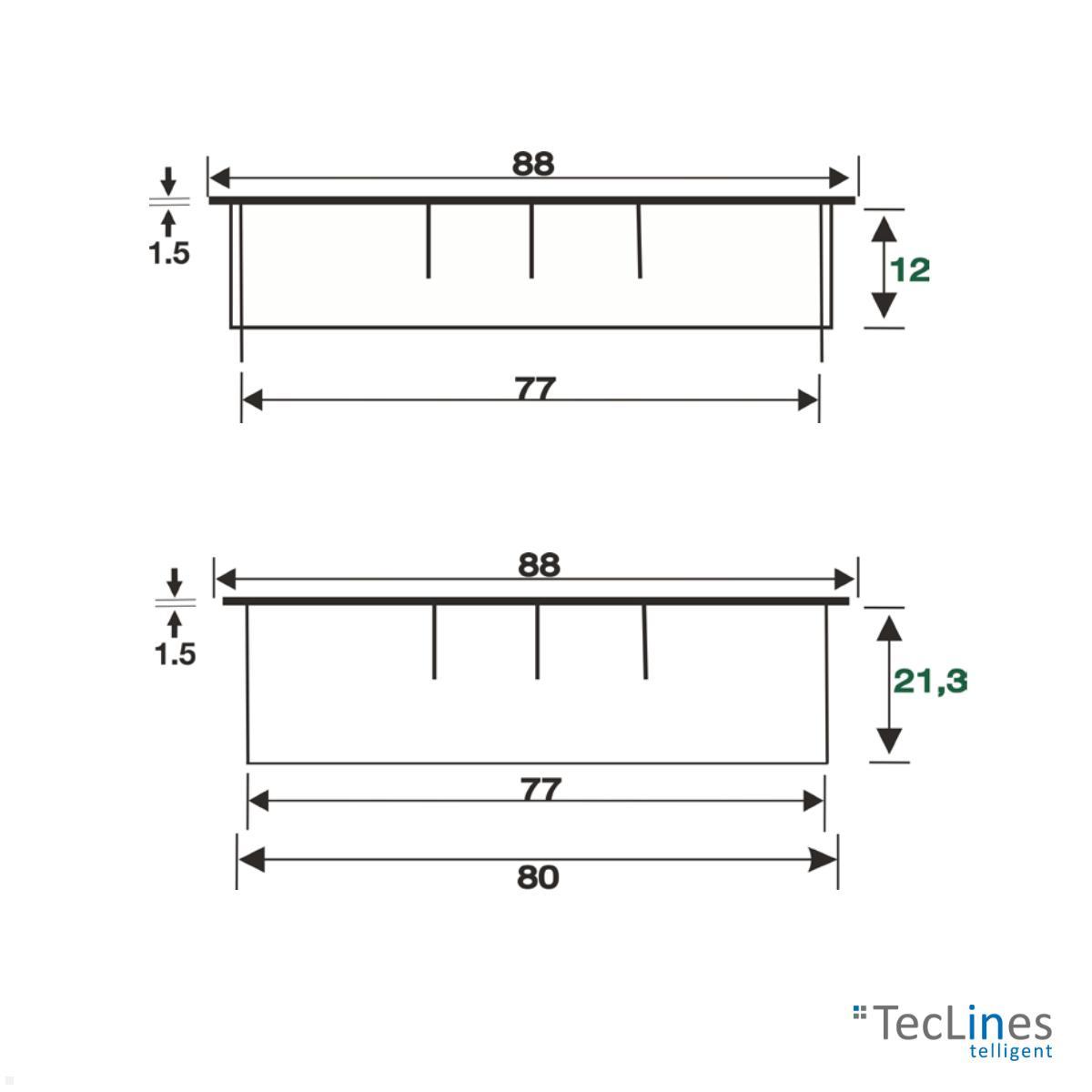 TecLines TKD002CM Tisch Kabeldurchführung rund 80mm, Chrom matt technische Zeichnung