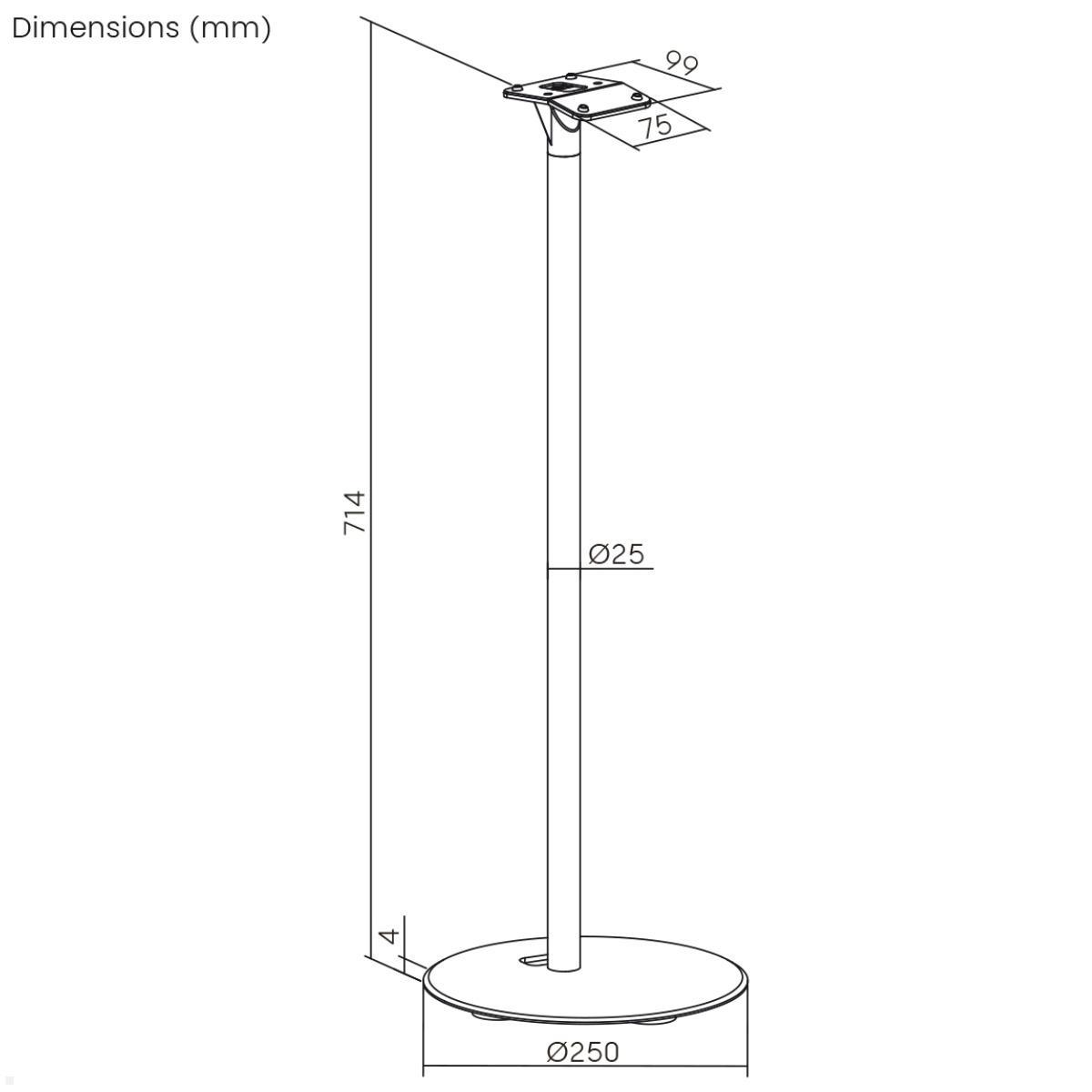 TecLines TLH005W 2x Lautsprecher Ständer für Sonos Era 300, weiß, technische Zeichnung