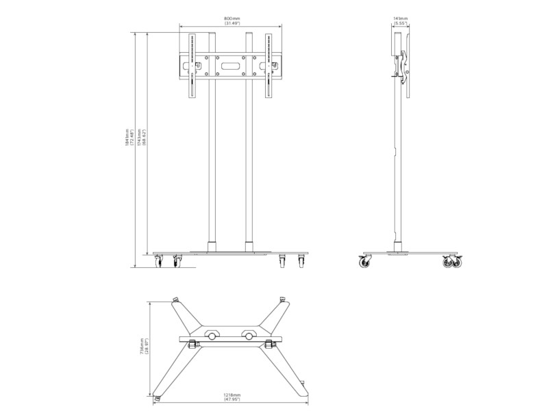 Edbak STD17 Monitor Standfuß mit Rollen 37-60Zoll technische Zeichnung