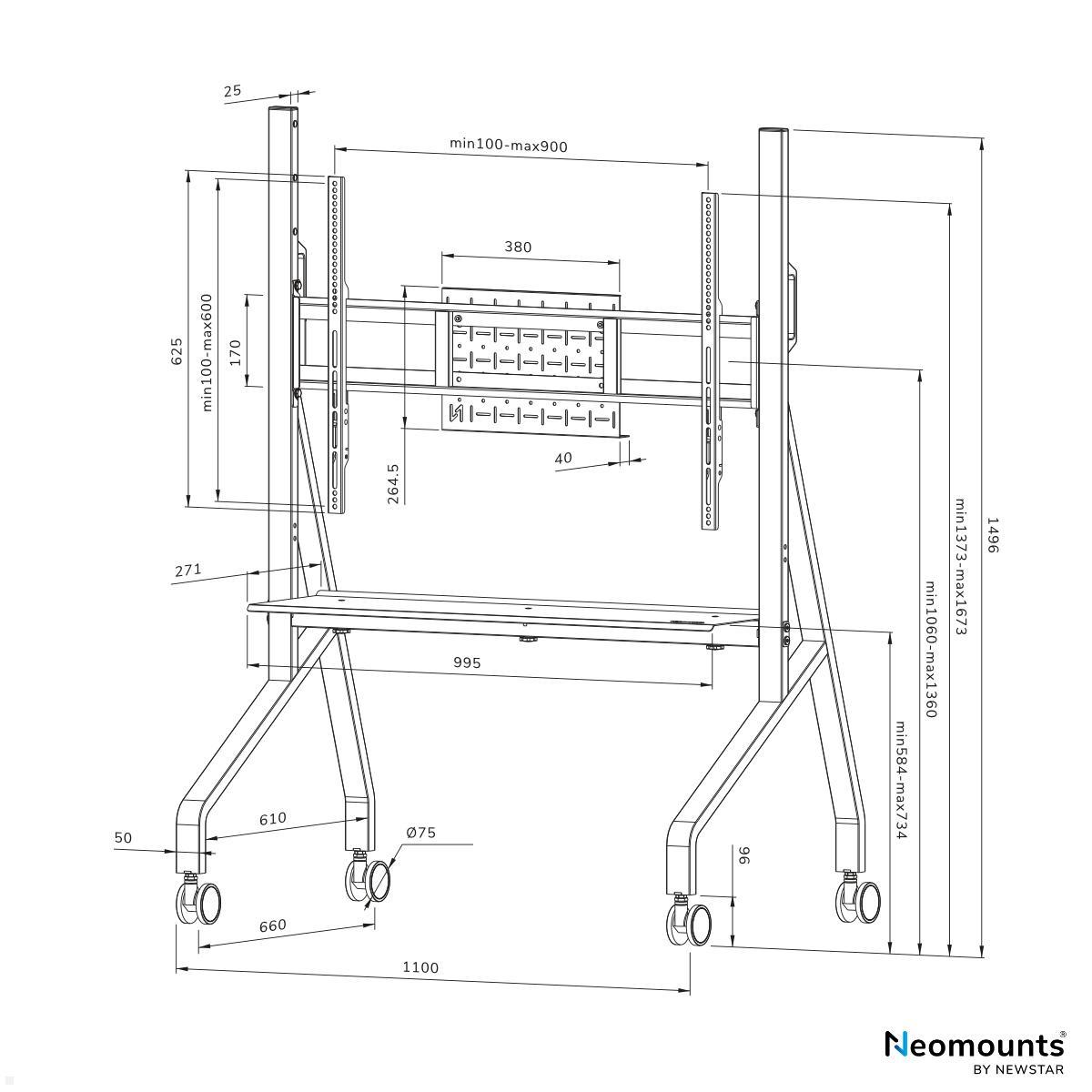 Neomounts FL50-525WH1 mobiler TV Bodenständer von 55 bis 86 Zoll, weiß technische Zeichnung