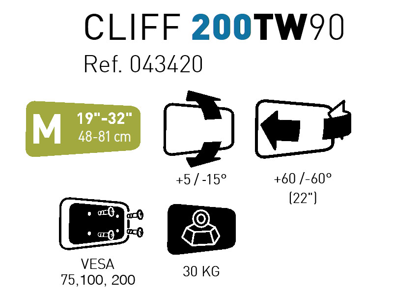 Erard CLIFF 200TW90 bewegliche Monitor Wandhalterung  Produkt Daten