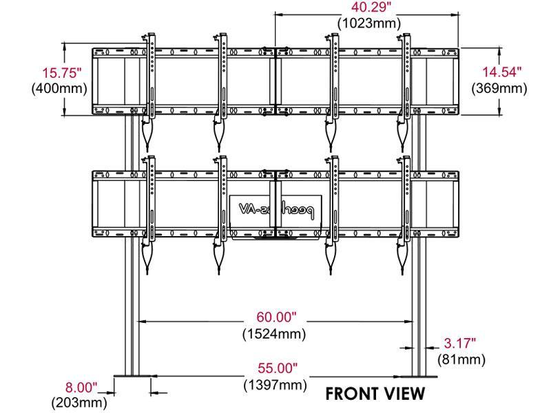 peerless Modulare Videowand-Standhalterung DS-S560-2X2 Maße