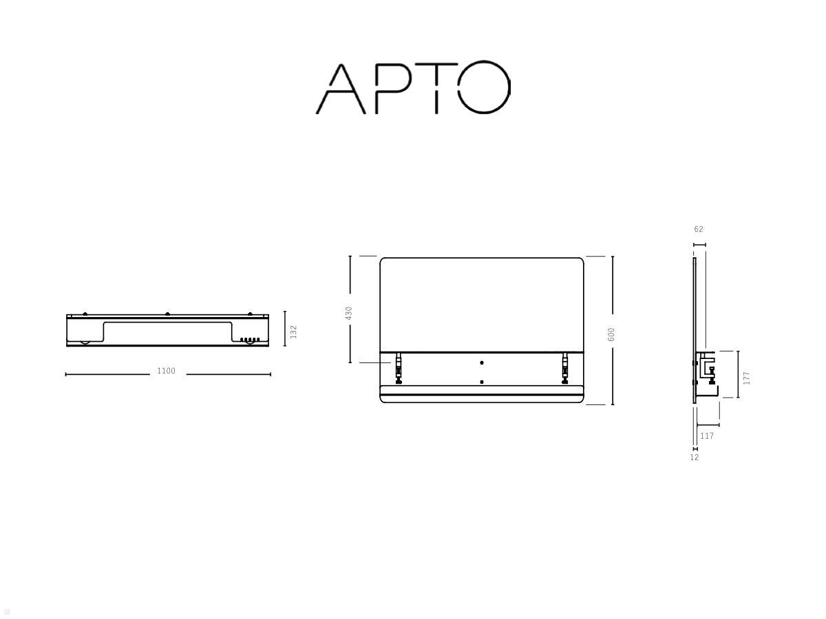 APTO Filz Schreibtisch Trennwand 110x60x1cm mit Tischklemmen, olivgrün technische Zeichnung