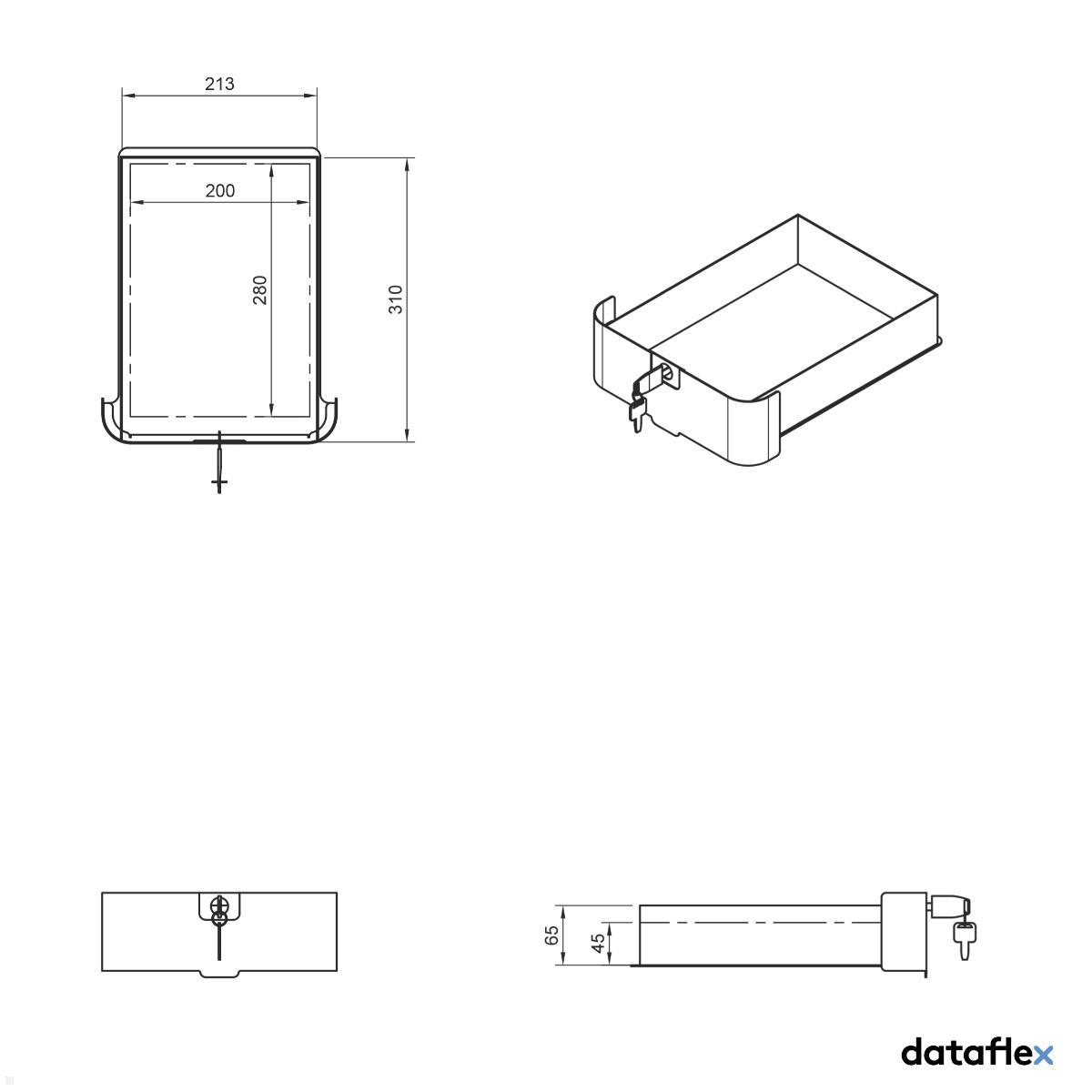 Dataflex Bento Desktop Locker 503 Untertisch Schrank mit Tischklemme (45.503), schwarz technische Zeichnung Schublade