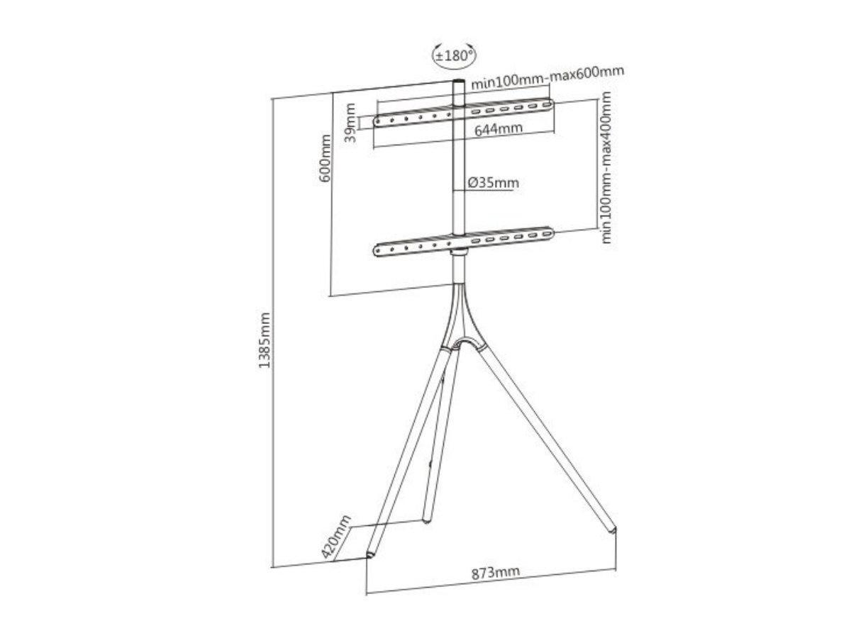 MonLines MBS004 TV Standfuß 45-65 Zoll, Walnuss Technische Zeichnung