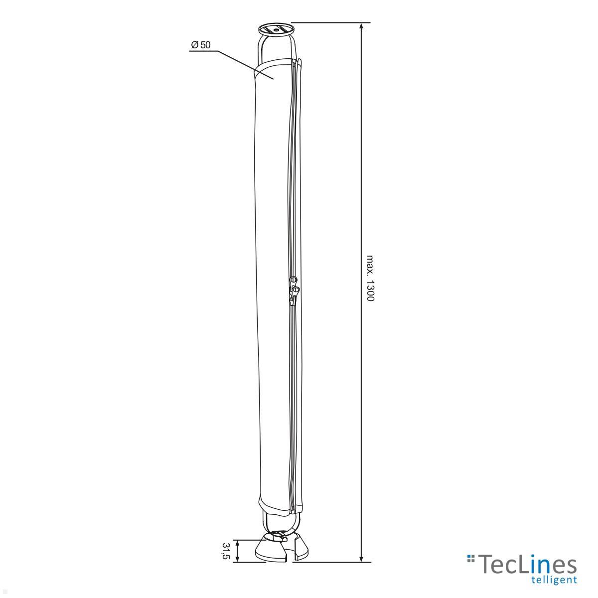 TecLines TKF002B Kabelführung Mesh Gewebe für Steh-Sitz Tisch 130 cm, schwarz technische Zeichnung