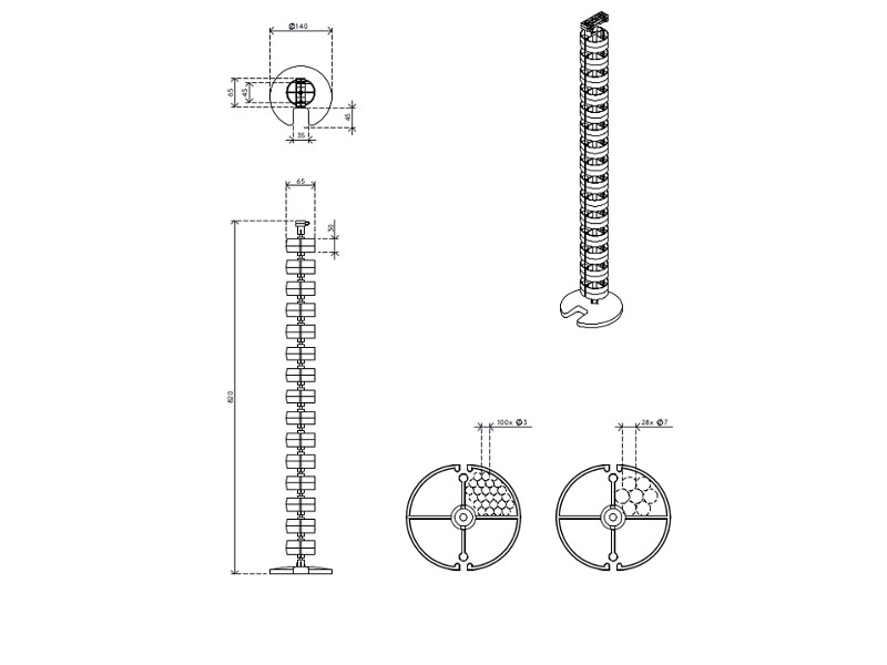 Dataflex Addit 34202 Kabelwurm 820mm Zeichnung