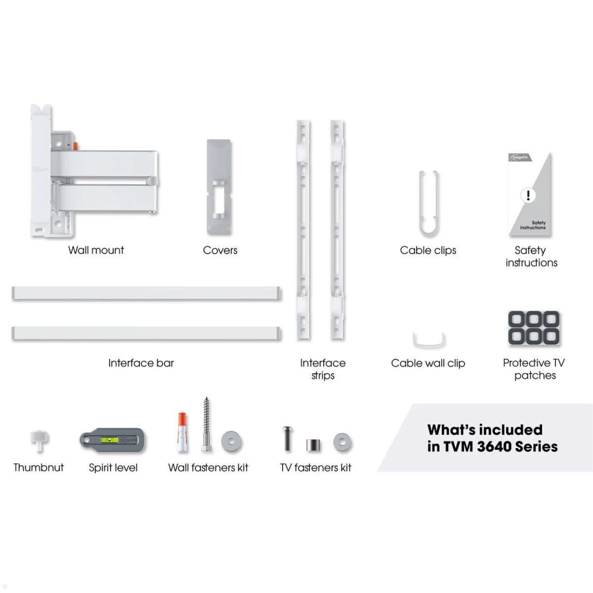 Vogels COMFORT TVM 3645W schwenkbare TV Wandhalterung 40-77 Zoll, weiß, Lieferumfang