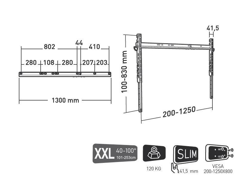 Monitor Wandhalterung Erard Applik XXL 45040, technische Zeichnung