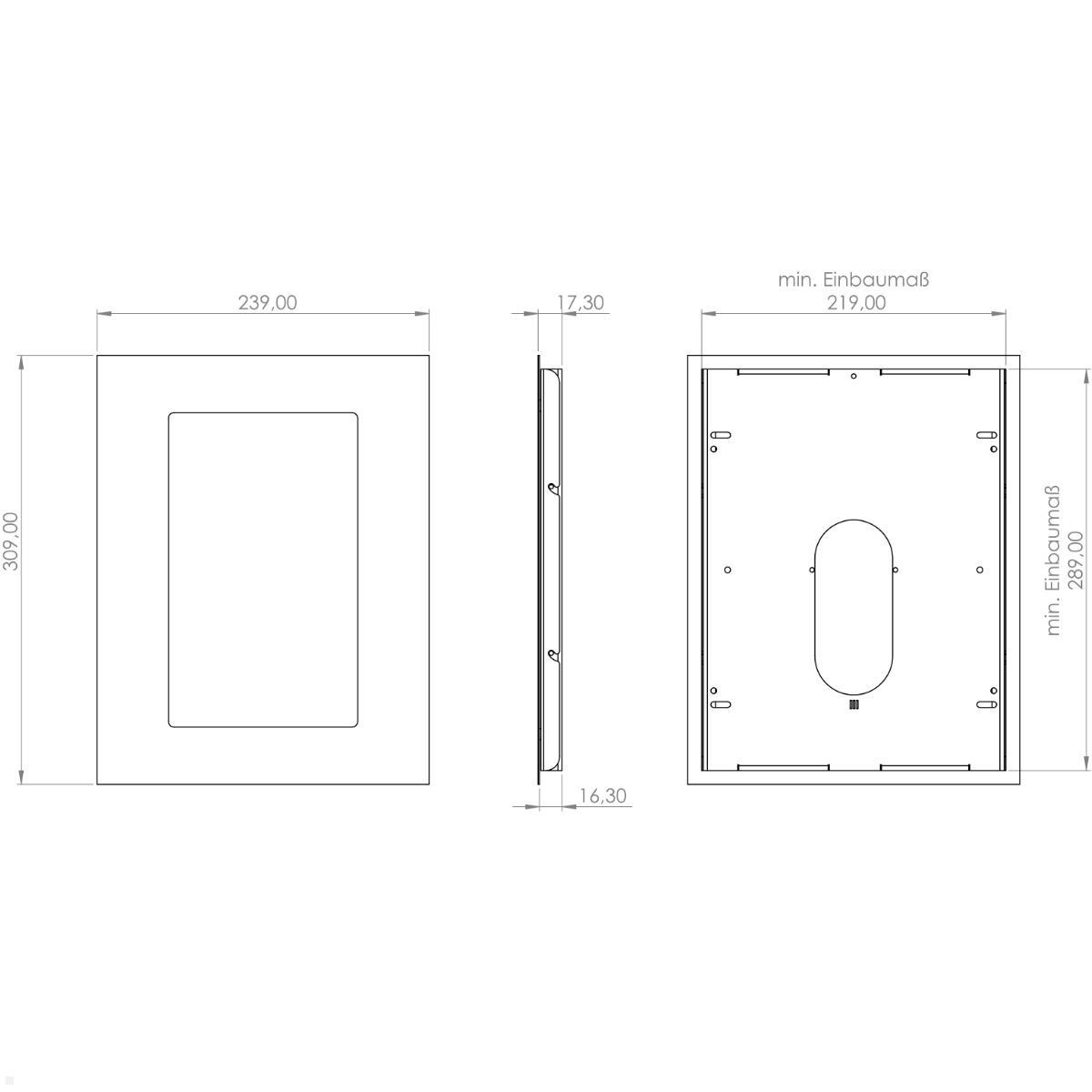 TabLines TWE107W Tablet Wandeinbau für Samsung Tab S6 Lite 10.4 (2022), weiß, technische Zeichnung