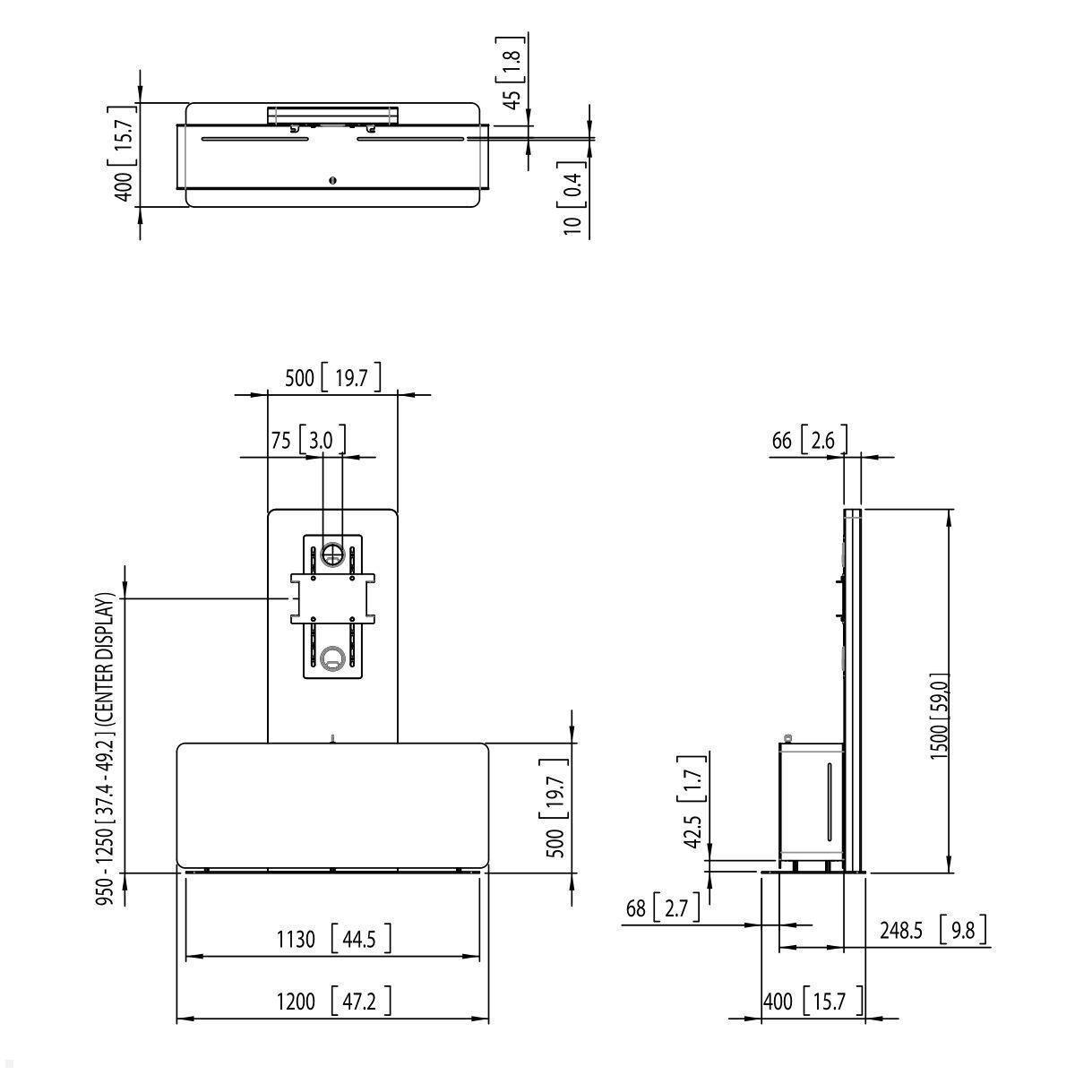 Vogels PVF 4112 Videokonferenz Möbel für 1 oder 2 Displays, weiß, Zeichnung und Maße