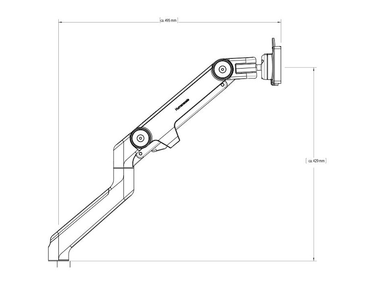 Humanscale M8 schwenkbare Wandhalterung (M8HB1S) schwarz Maße Monitorarm