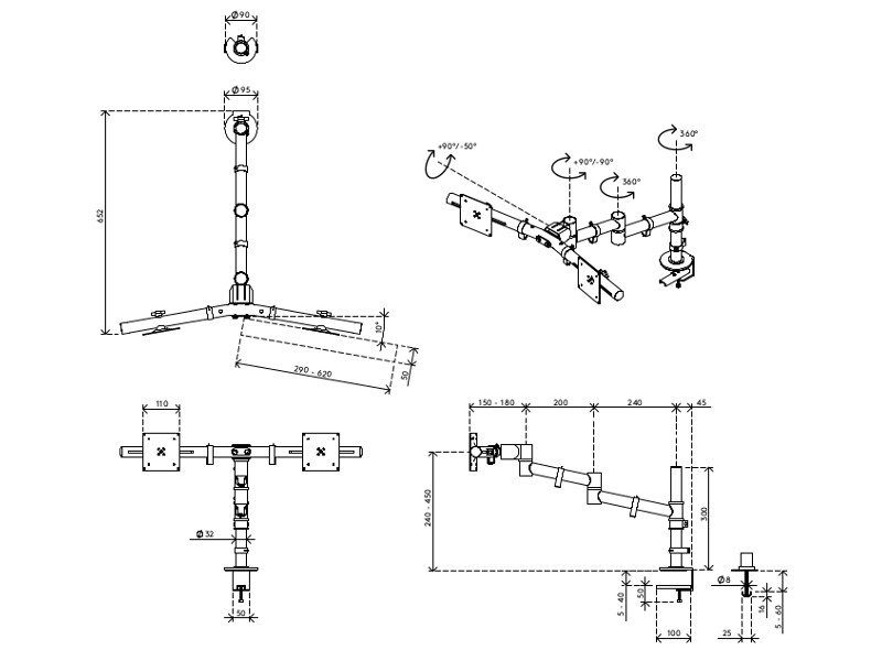 Dataflex Viewgo 48.133 Dualhalterung Zeichnung