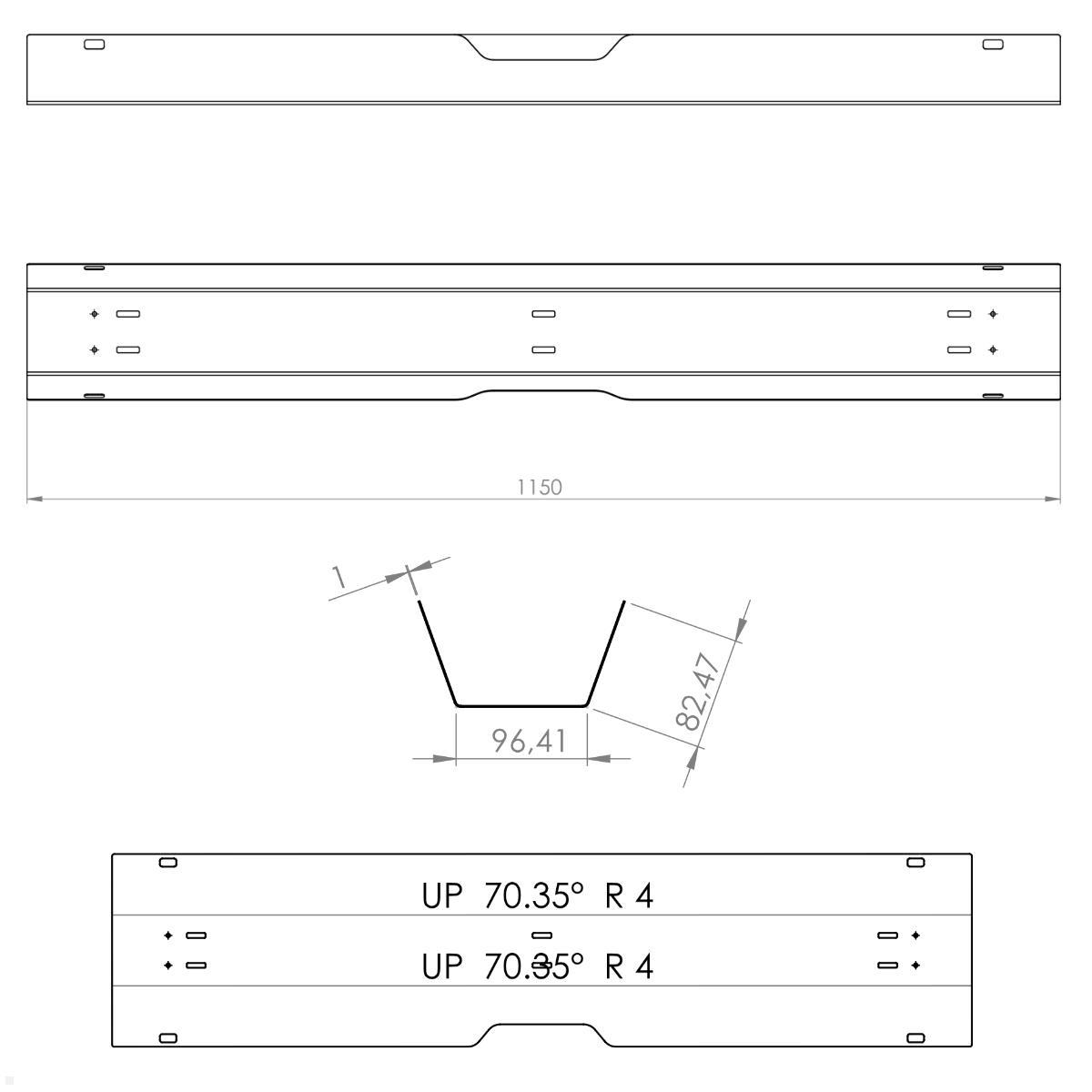 TecLines TKK009B Kabelkanal Schreibtisch aufklappbar 115 cm, schwarz, technische Zeichnung