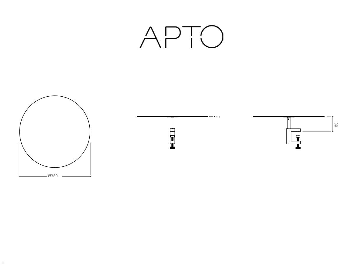 APTO Round Table Ablageboard 38cm Durchmesser mit Tischklemme, mattschwarz technische Zeichnung