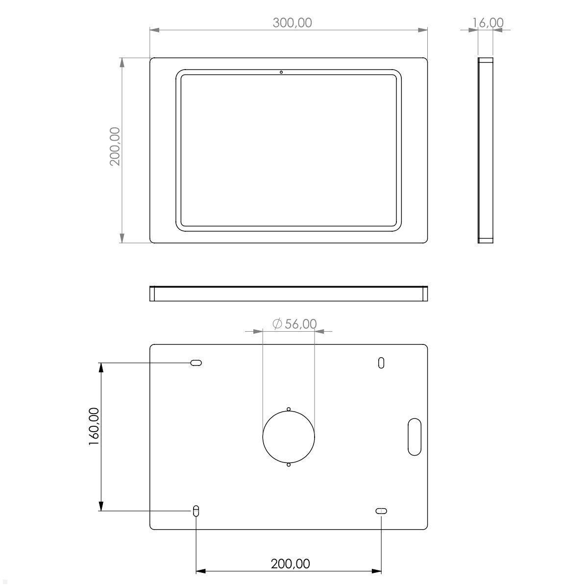 TabLines TWH059B Wandhalterung Apple iPad Air 11.0 (M2), schwarz technische Zeichnung