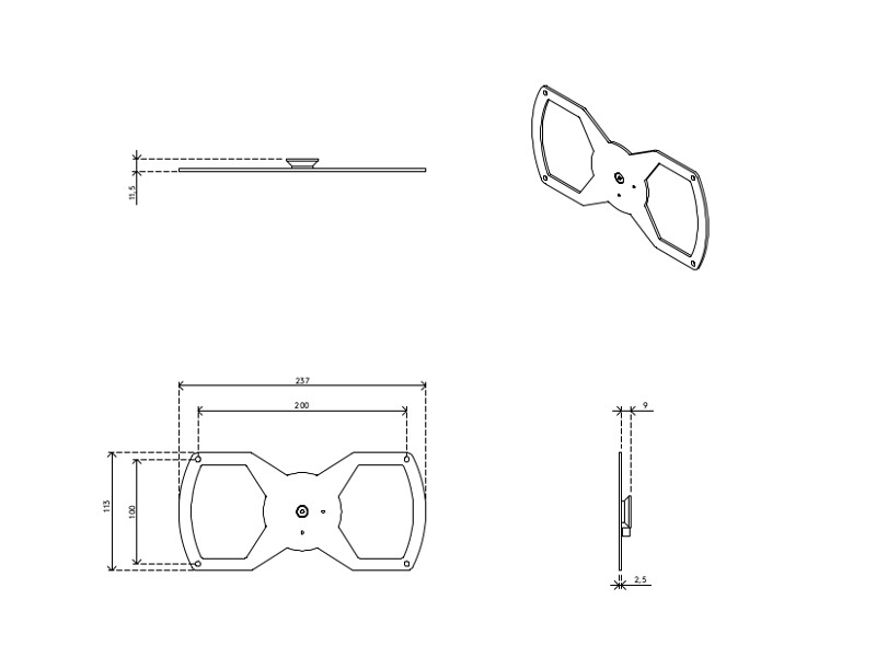 Dataflex 58.020 Viewlite Adapterplatte VESA 200x100mm Zeichnung