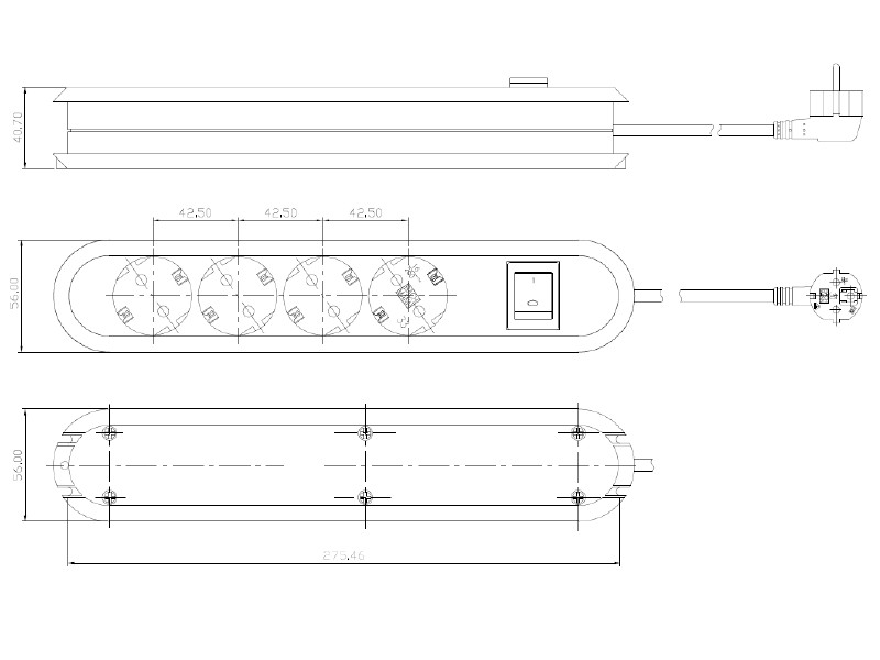 Bachmann SMART 4x Steckdose 1x Schalter Zuleitung 1,5m 381.130K Maße