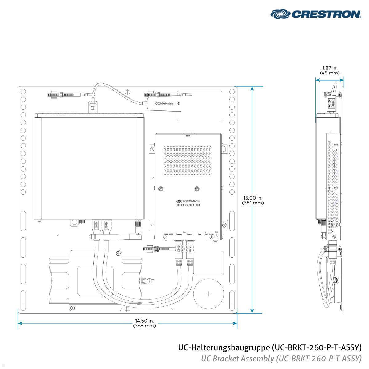 Crestron Flex Advanced Video- / Soundbar Konferenzsystem für kleine MS Teams Räume (UC-BX30-T) technische Zeichnung UC Halterungsgruppe