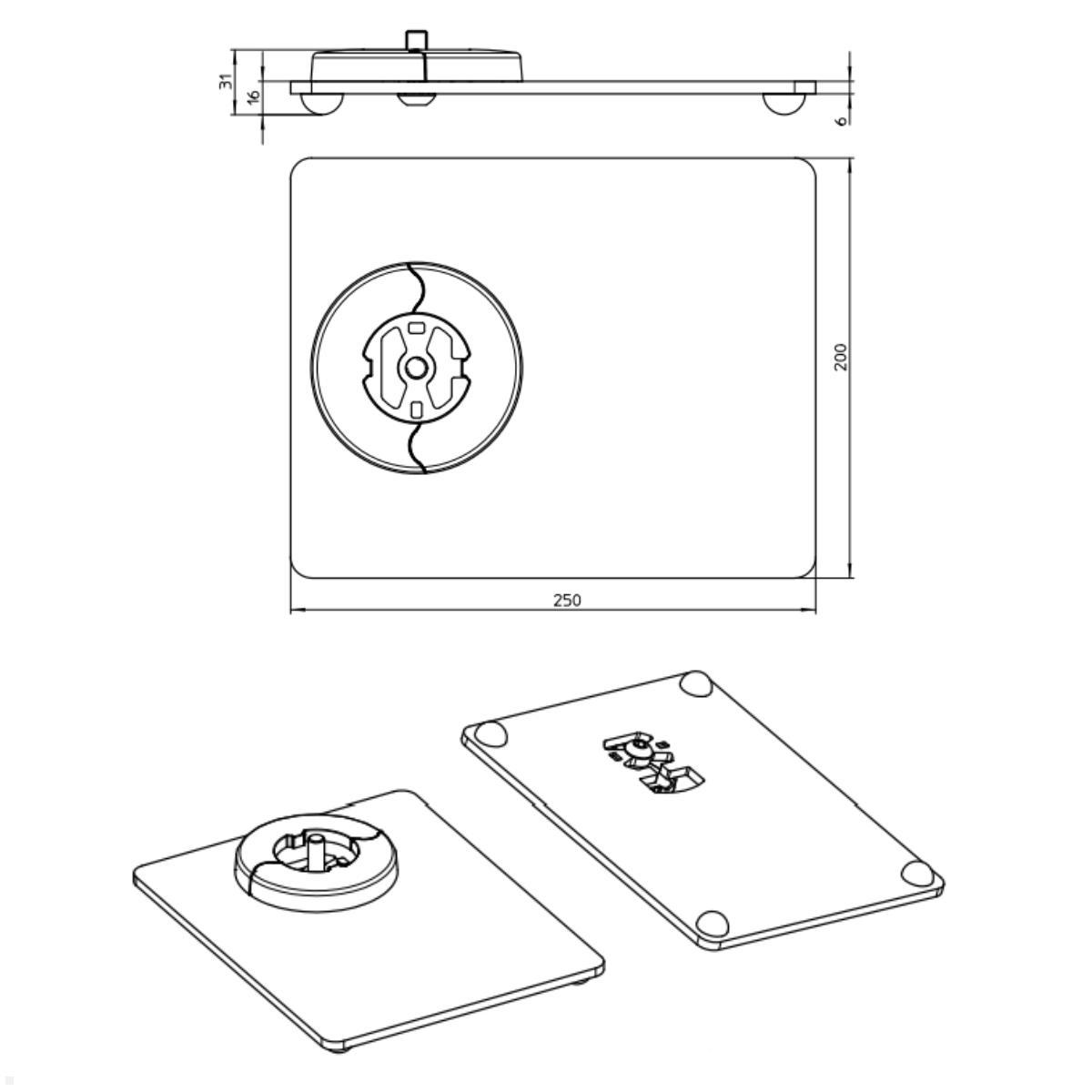 Novus Zubehör POS Standfuß-Platte 200x250 mm (795+1705+016), anthrazit, Zeichnung Maße