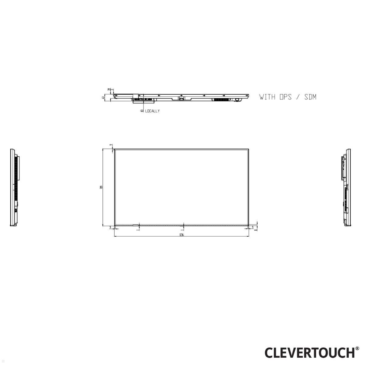 Clevertouch Non Touch CM PRO eXtra Digital Signage Display 55 Zoll 4K UHD technische Zeichnung