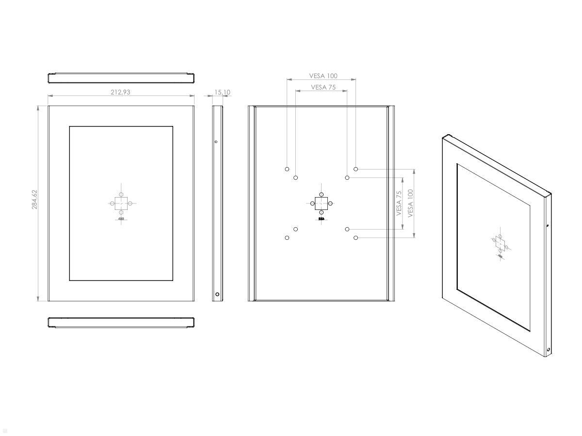 TabLines TSG080E Tablet Schutzgehäuse für Microsoft Surface Go 2, Edelstahl technische Zeichnung