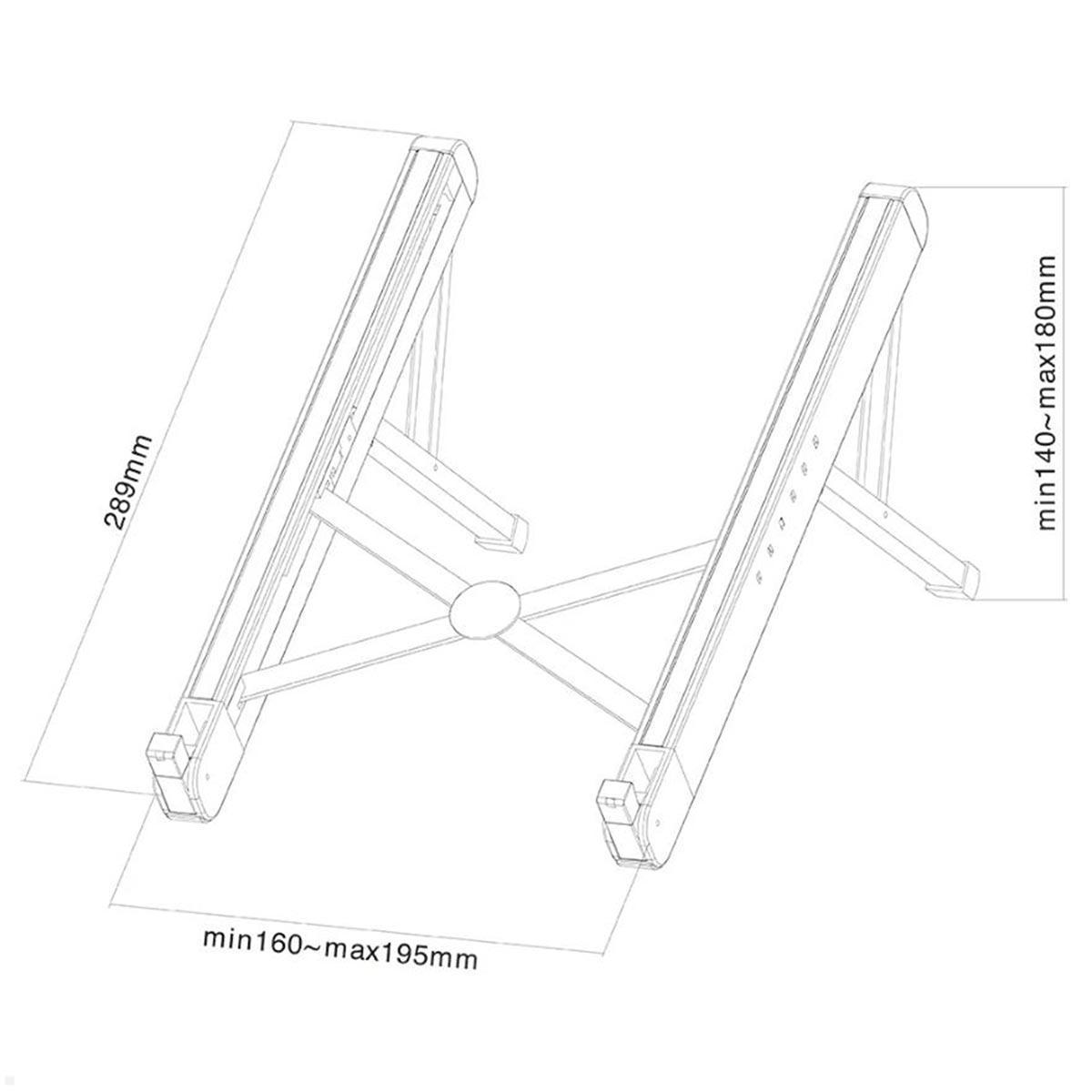 Neomounts NSLS010 Tablet / Laptop Ständer klappbar, silber technische Zeichnung