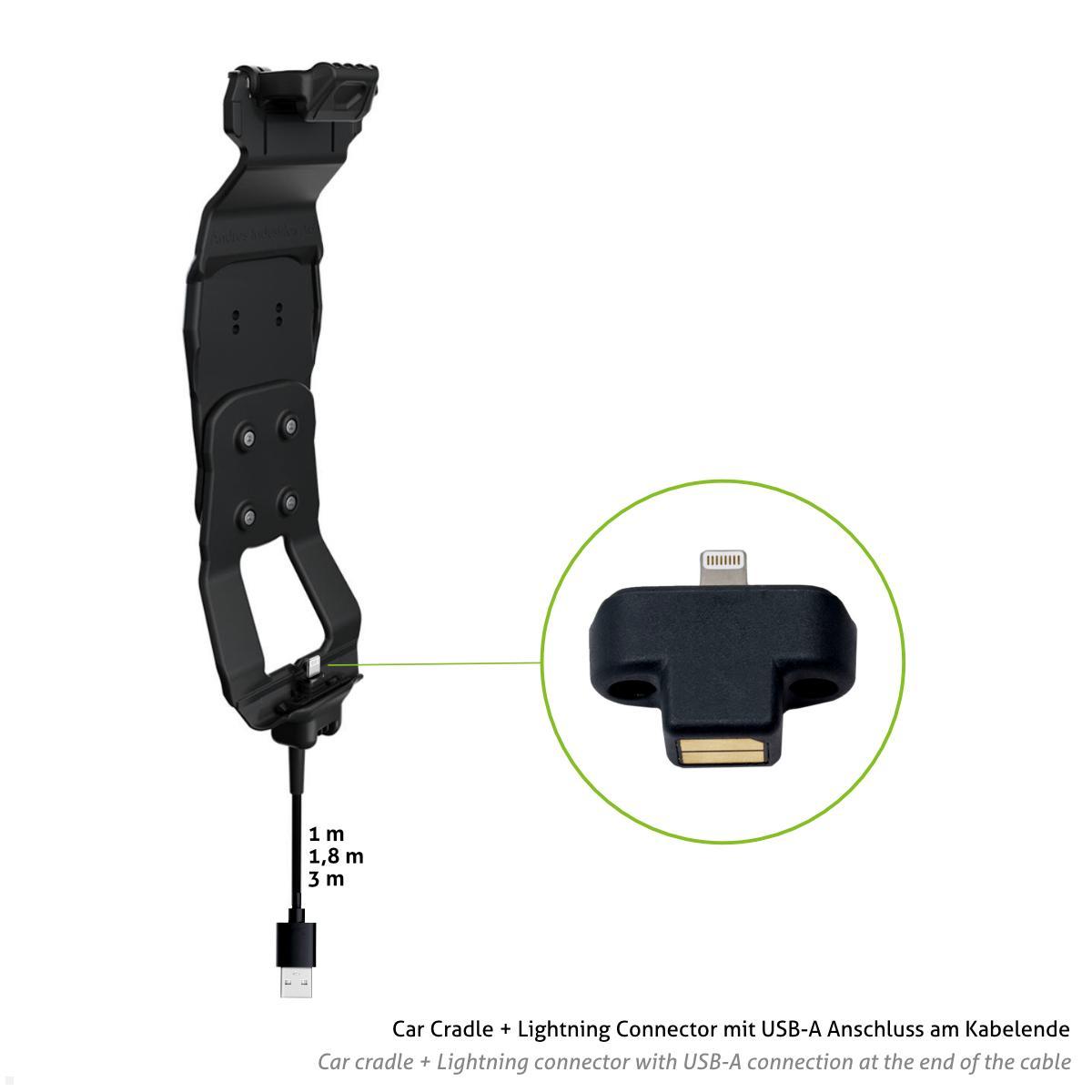 Andres Industries Car Cradle Auto Lightning Ladestation mit aiShell 10 Schutzgehäuse, 3m, schwarz Detail Connector