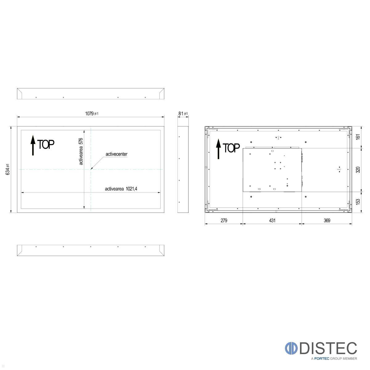 Distec BLO-Line A1 Brandschutz Monitor 46 Zoll VideoPoster Blende quer (DS-92-125Q) technische Zeichnung