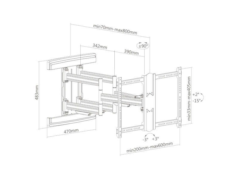 Cavus WME602 TV Wandhalterung Heavy Duty 37-80 Zoll Maße