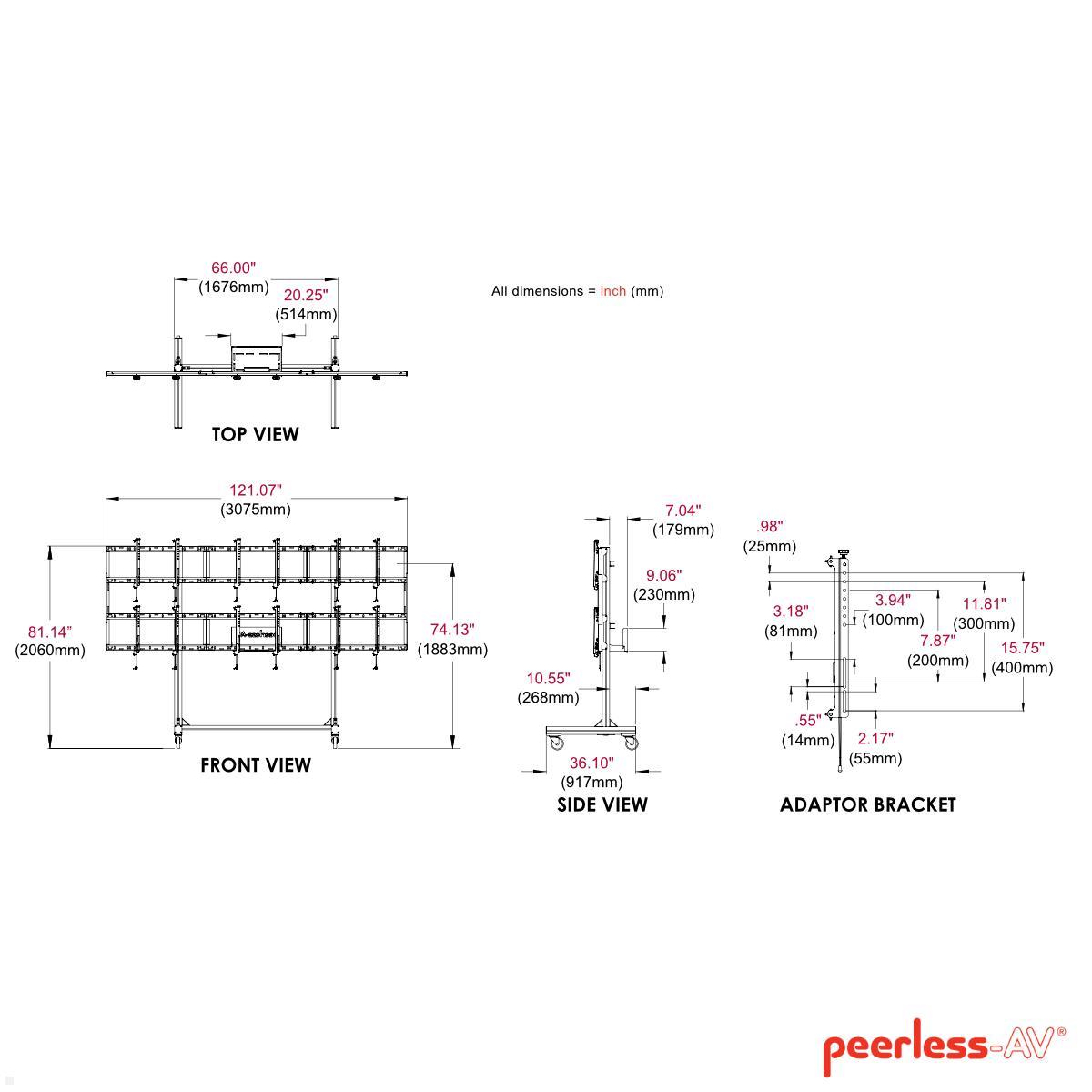 peerless DS-C555-3x2 portabler Videowand-Wagen