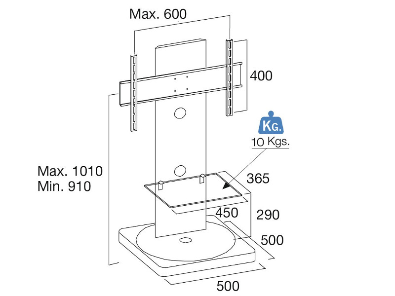 PureMounts GI-PM-101W TV Standfuß schwenkbar und höhenverstellbar, Maße