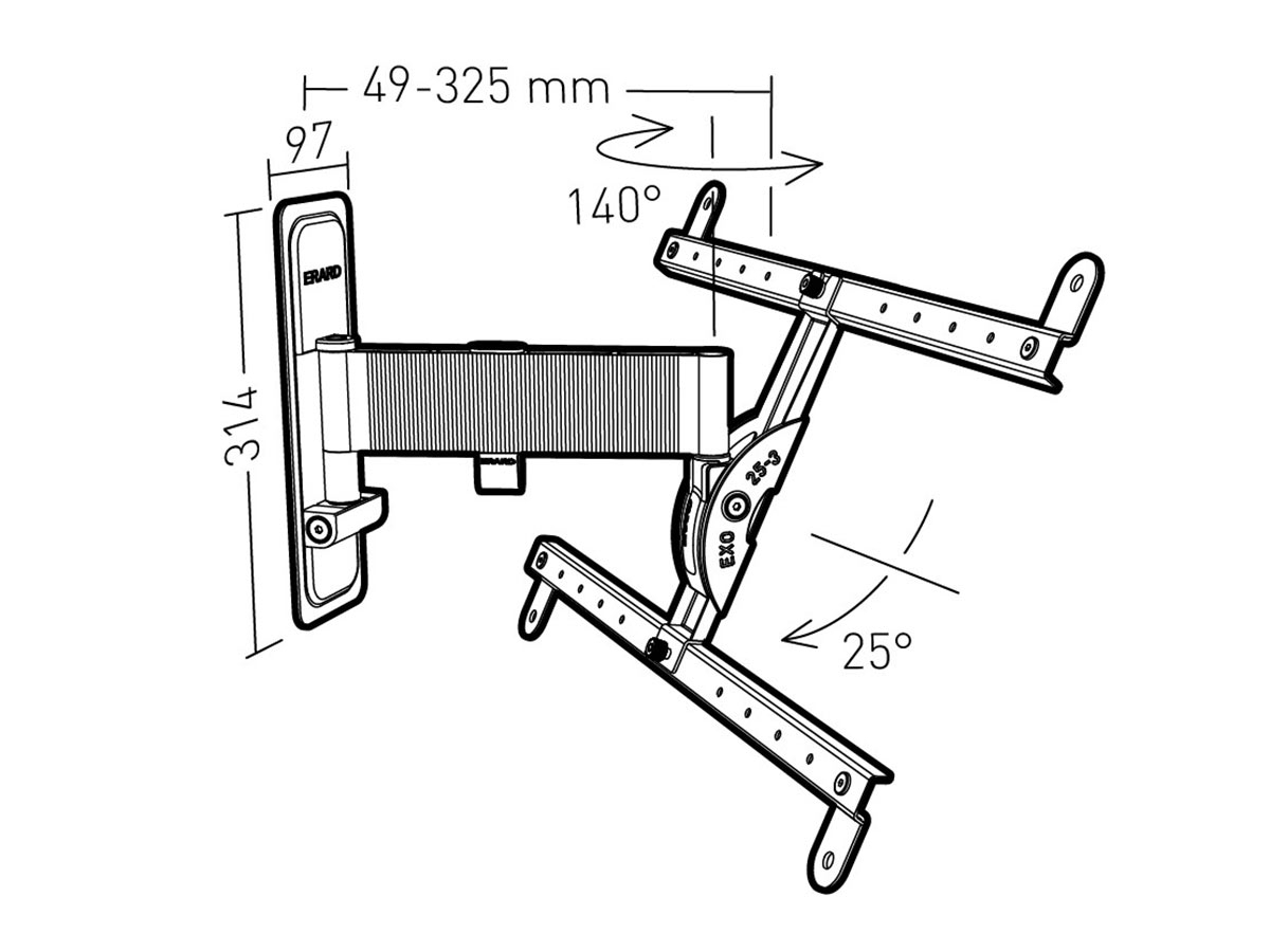 Erard EXO 600TW2 schwenkbarer TV Wandhalter 40-85 Zoll, Aluminium Maße