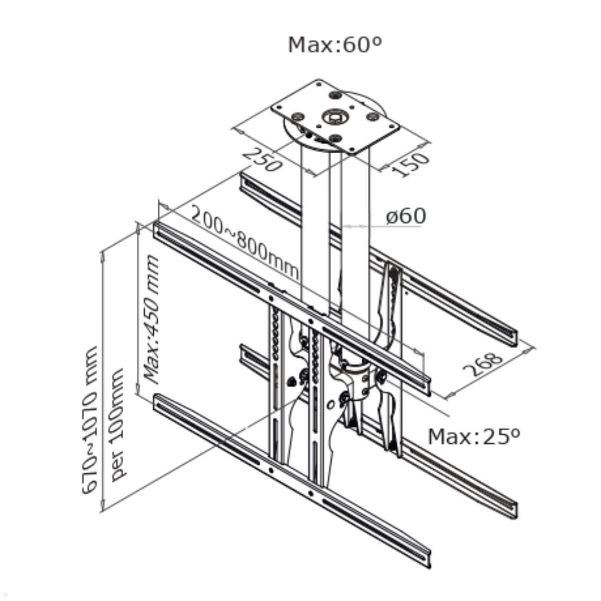 Neomounts PLASMA-C100D duale TV Deckenhalterung, Zeichnung Maße