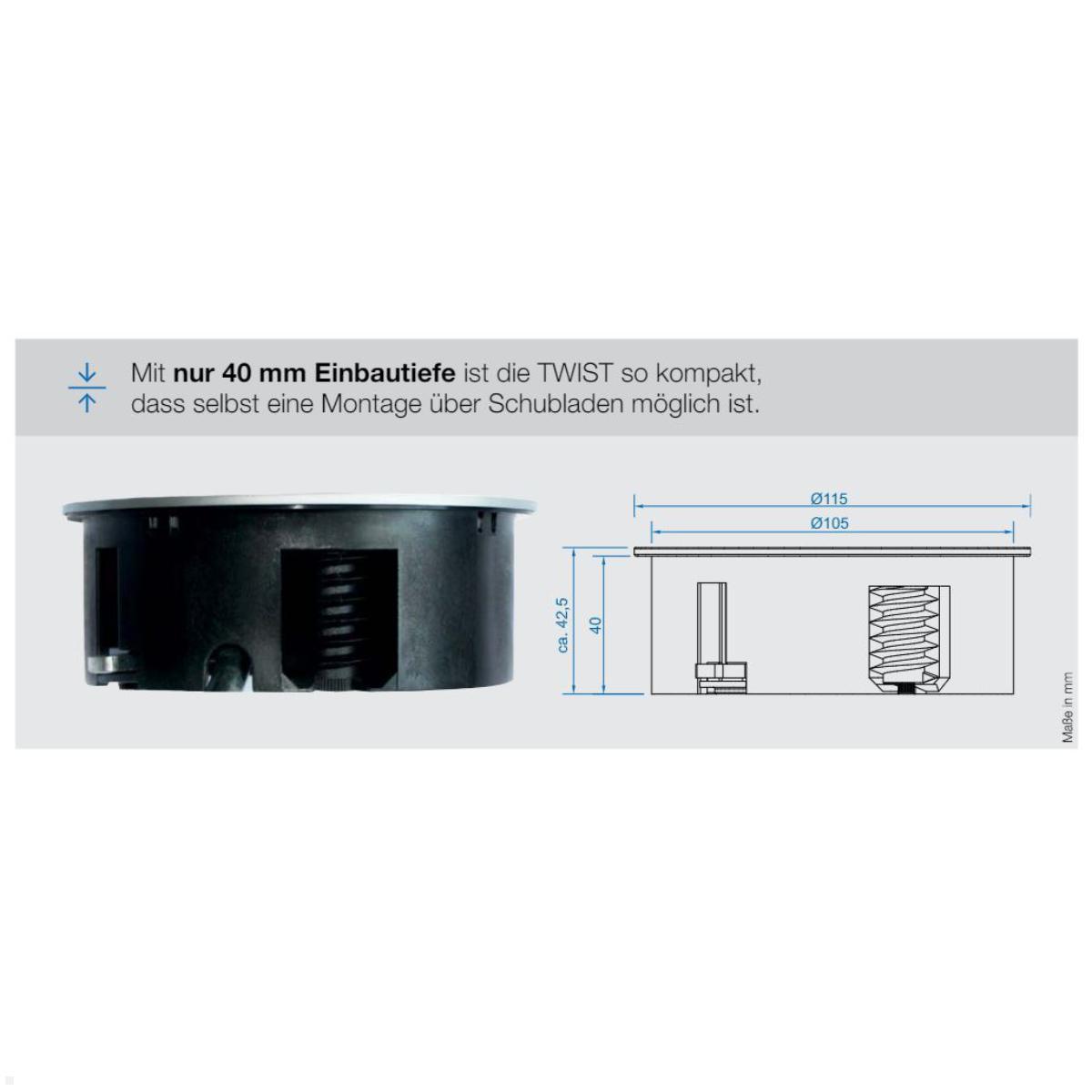 Bachmann TWIST 2 1x FR Steckdose UTE 1x USB-Charger A/C, eckig (946.207) weiß, Zeichnung Maße