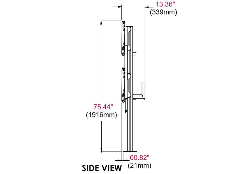 peerless Modulare Videowand-Standhalterung DS-S555-4X2 Zeichnung