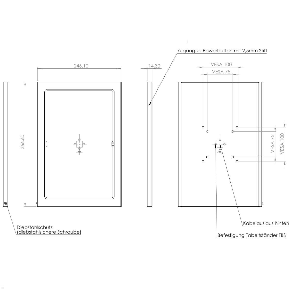 TabLines TSG108B Schutzgehäuse für Samsung Tab S10 Ultra 14.6, schwarz, technische Zeichnung