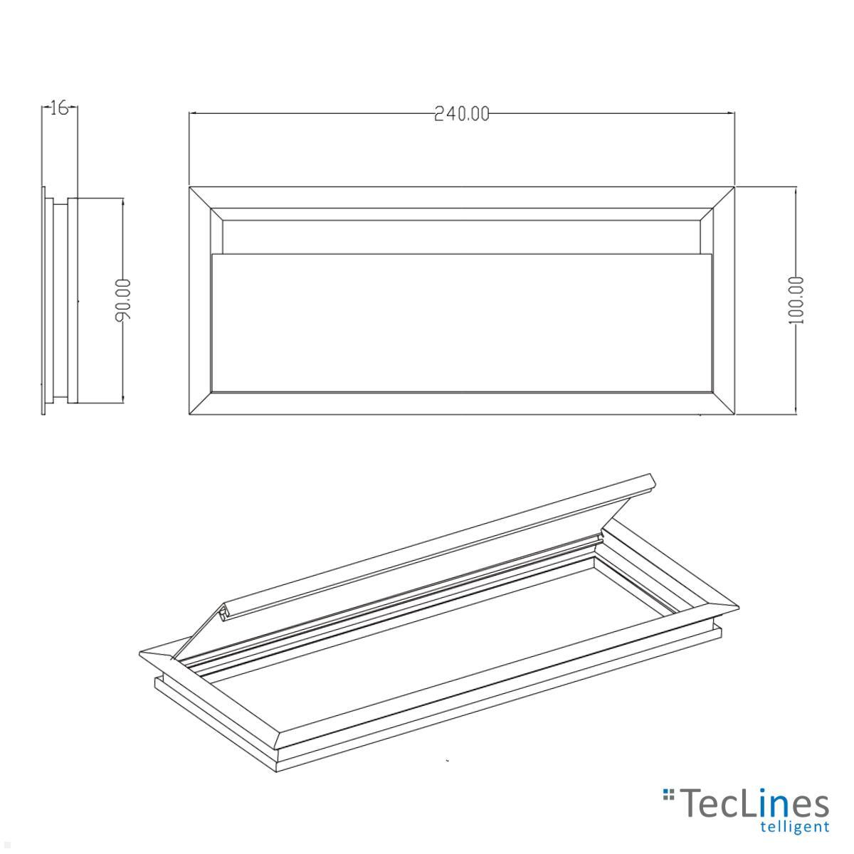 TecLines TKD006W Kabeldurchführung 100x240 mm mit Soft Close, weiß technische Zeichnung