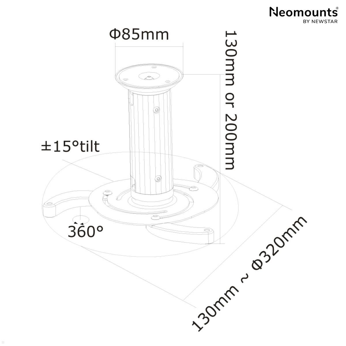 Neomounts BEAMER-C80 Deckenhalterung, weiß technische Zeichnung