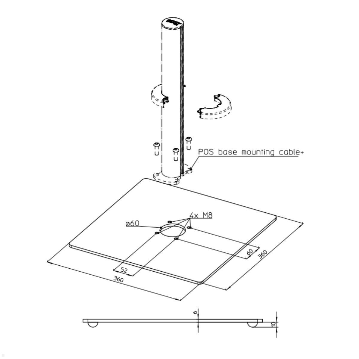 Novus Zubehör POS Standfuß-Platte 360x360 mm (795+1705+003), anthrazit, Zeichnung Maße