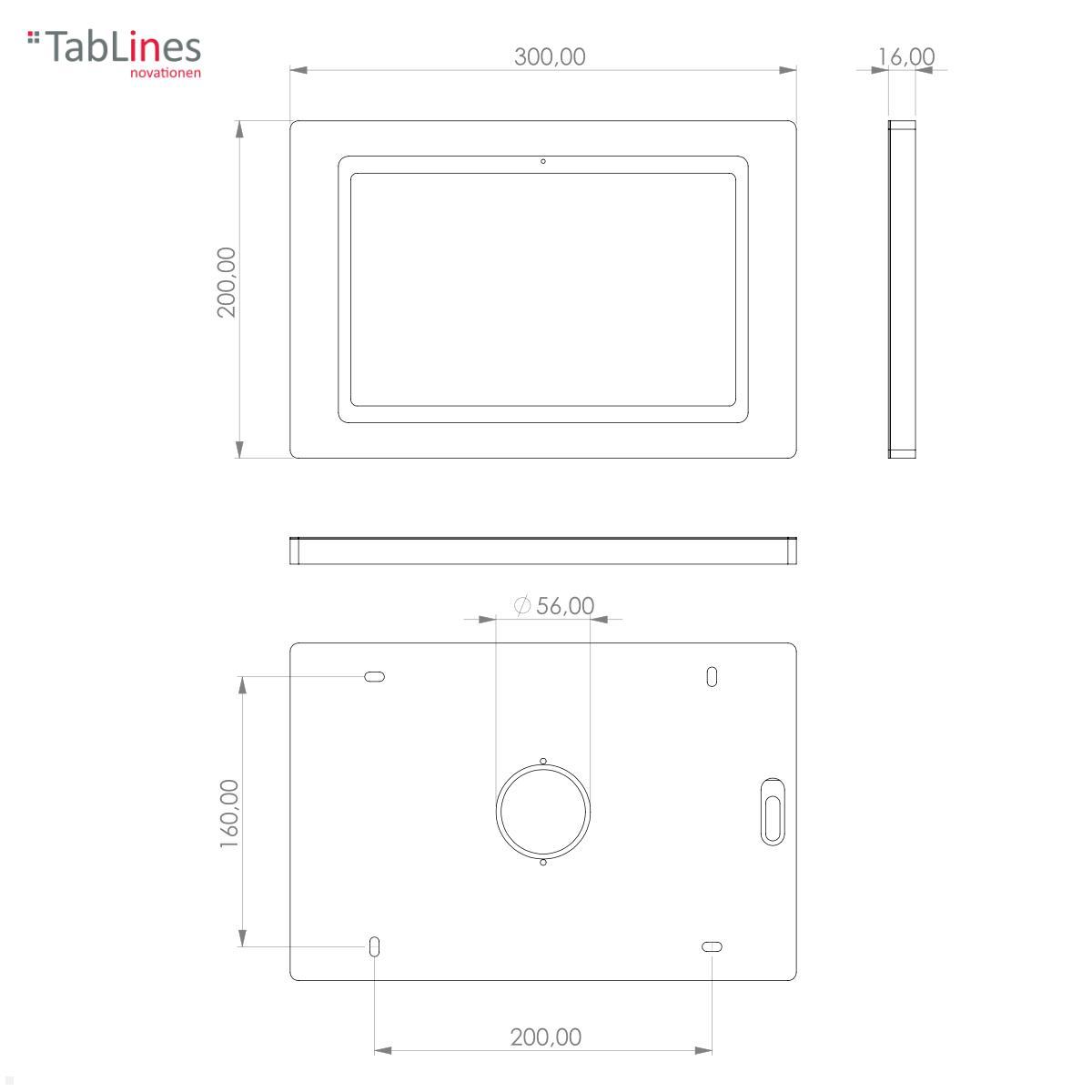 TabLines TWH036S Tablet Wandhalterung für Samsung Tab A8 10.5 (2022), silber technische Zeichnung