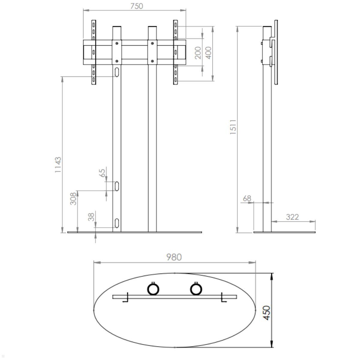 Cavus ORBIT150B64 Fernsehständer 1500mm oval 55 - 75 Zoll, schwarz Zeichnung