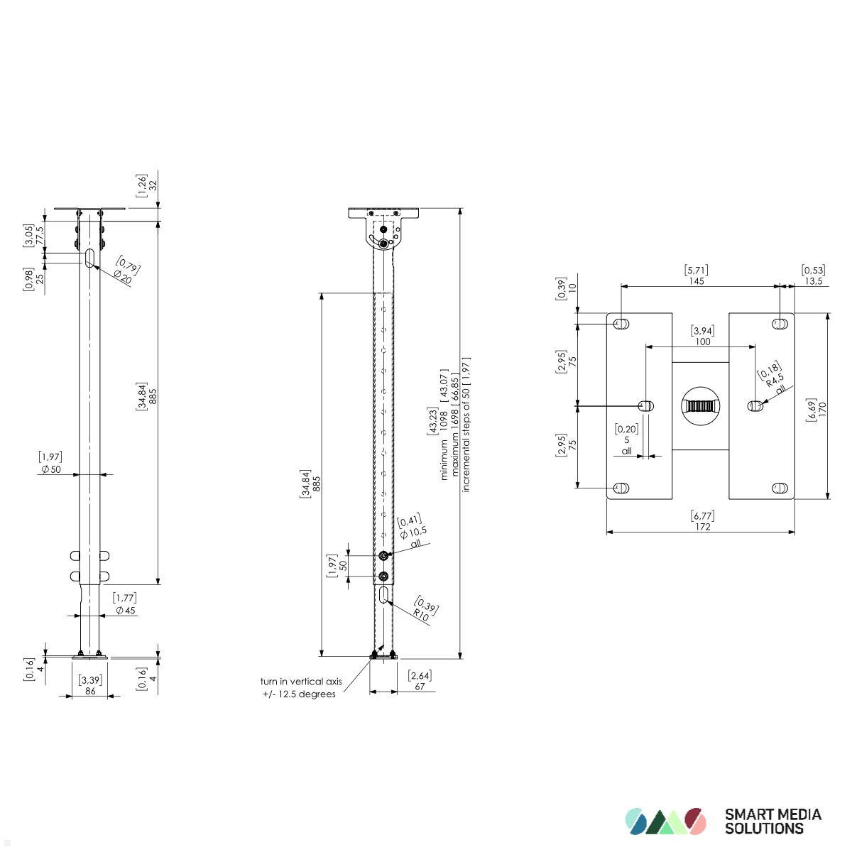 SMS Func Ceiling TM Monitor Deckenhalterung für Casing, weiß (02-118-4) technische Zeichnung