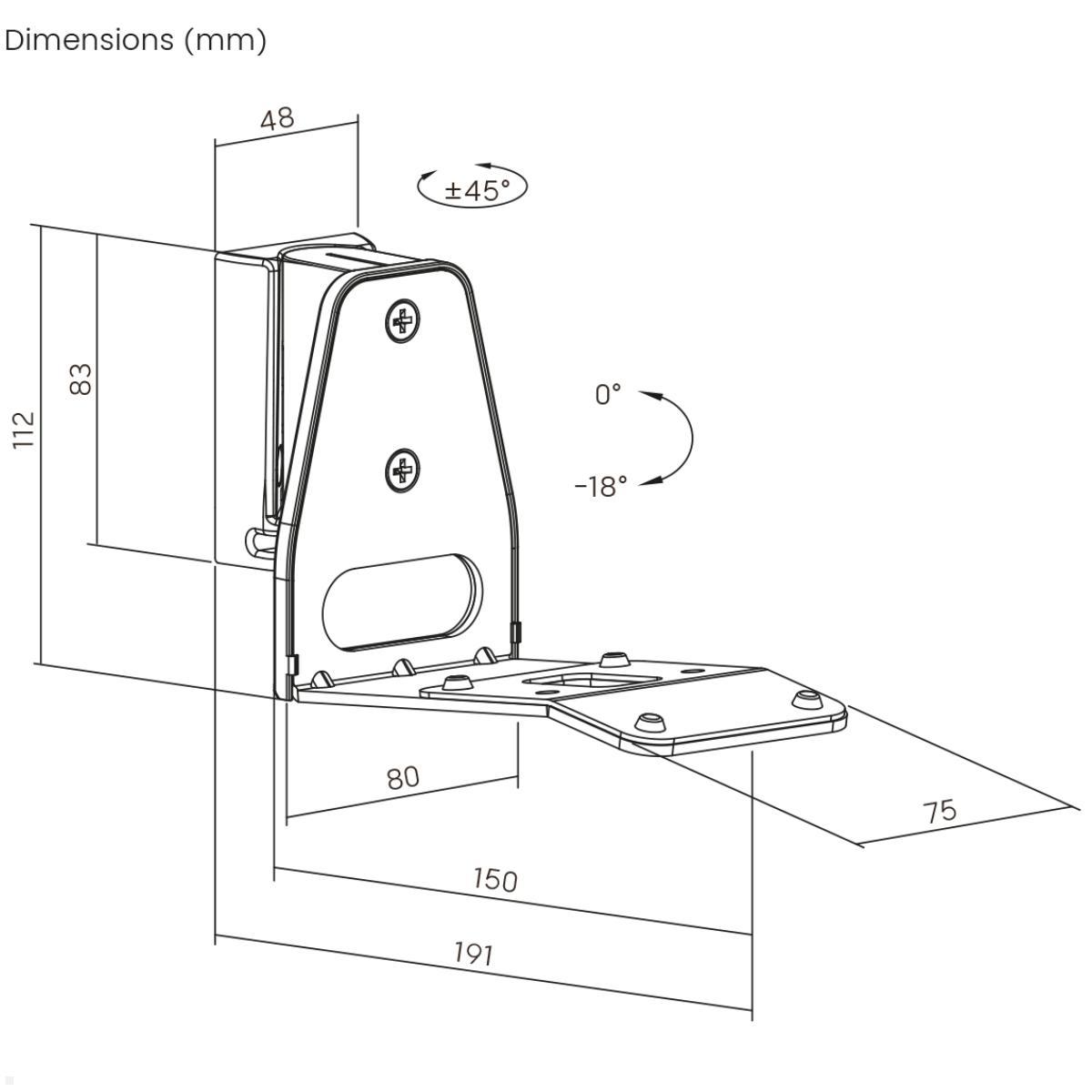 TecLines TLH002W 2x Lautsprecher Wandhalter für Sonos Era 300, weiß, technische Zeichnung