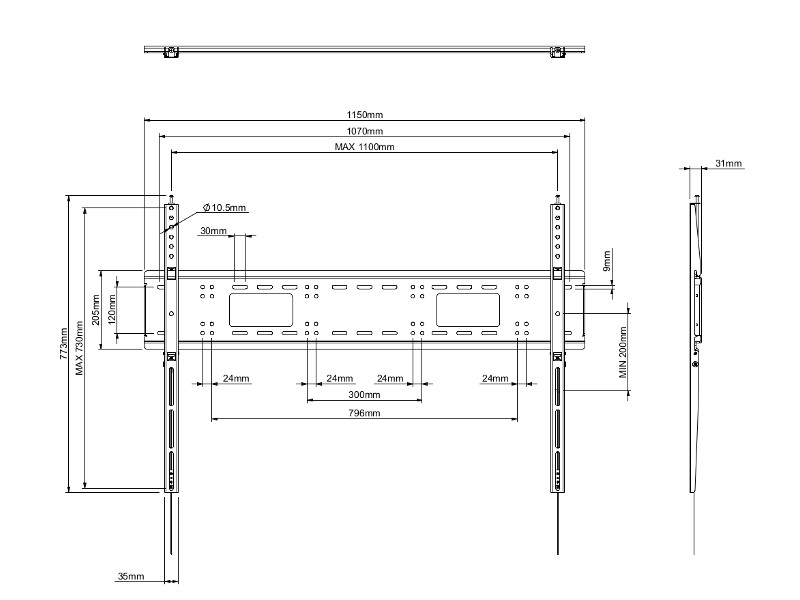 B-Tech BT9903 Heavy Duty TV Wandhalterung bis 120" Maße